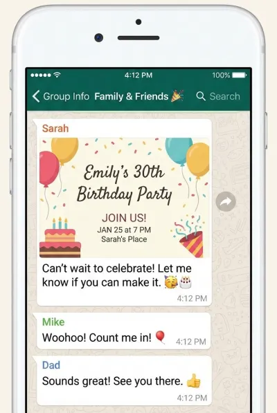 WhatsApp birthday party invite